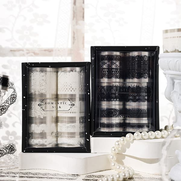 INF Elegant Black Lace PET Washi Tape for Journaling & Crafts