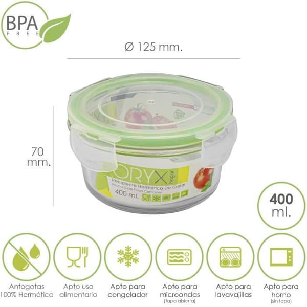 Behållare Hermetico Cristal Redondo 400 ml. Ø 125 x 7 (alt) cm.