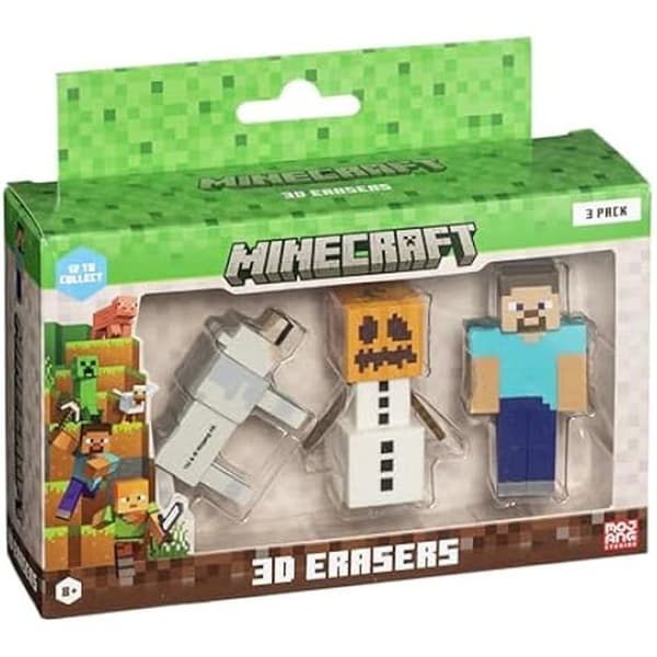 Gommes 3D - Minecraft - Set med 3 - Samlarfigurer - Skolaccessoarer - 5 cm