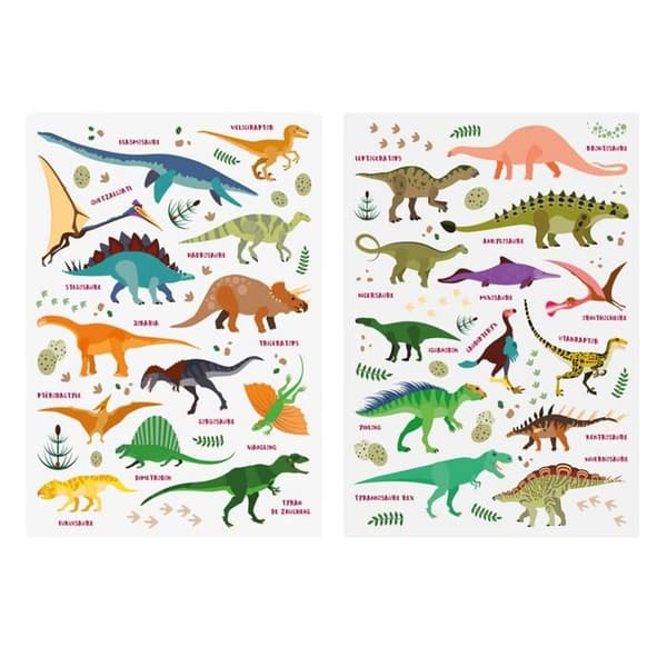 Gommetter dinosaurier och deras namn - 105 bitar - från 0,5 till 6 cm