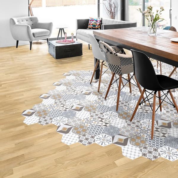 Halkfria golvdekaler med skydd - TOMETTES SOL JULIANA - 40x90cm-10stickershexagoner20x18cm