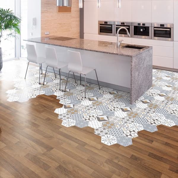 Halkfria golvdekaler med skydd - TOMETTES SOL JULIANA - 40x90cm-10stickershexagoner20x18cm