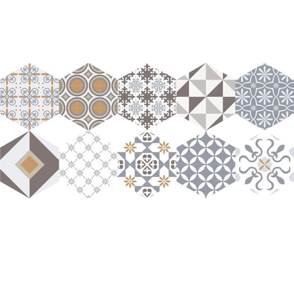Halkfria golvdekaler med skydd - TOMETTES SOL JULIANA - 40x90cm-10stickershexagoner20x18cm
