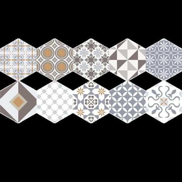 Halkfria golvdekaler med skydd - TOMETTES SOL JULIANA - 40x90cm-10stickershexagoner20x18cm