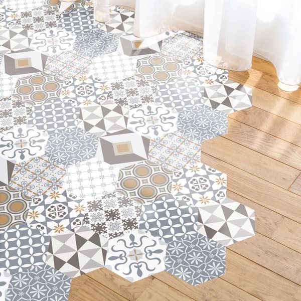 Halkfria golvdekaler med skydd - TOMETTES SOL JULIANA - 40x90cm-10stickershexagoner20x18cm