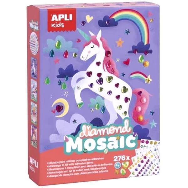 Kreativt kit - Apli Kids - Strass klistermärken Enhörning - 4 st - För barn från 4 år - Rolig aktivitet