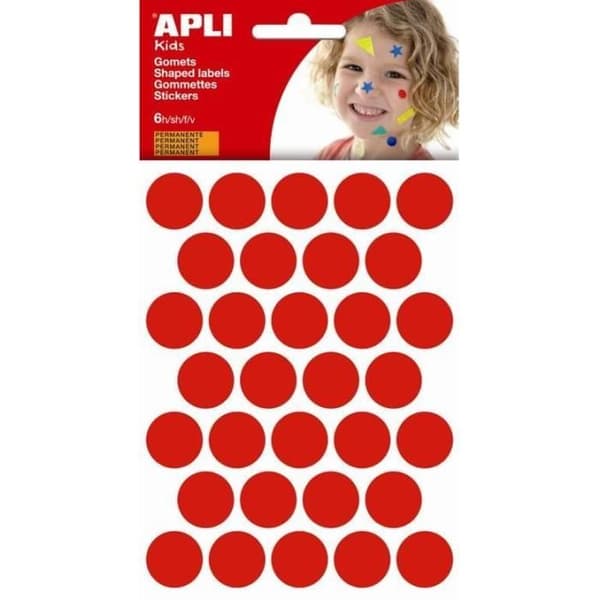 Klistermärke i säck - APLI - Röd - Ø 20 mm - 6 ark - Permanent klister.