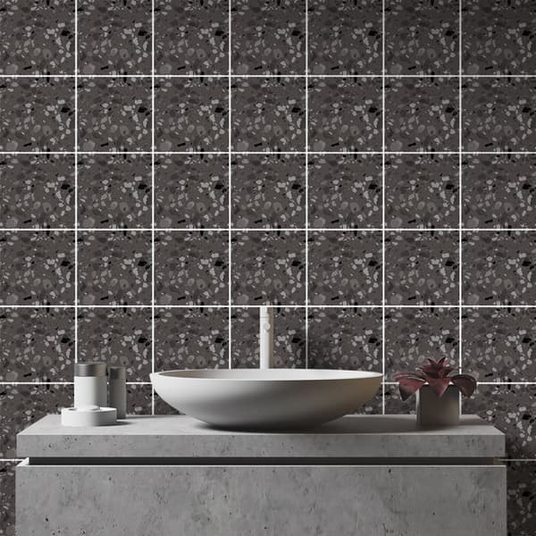 Klippskylt - Atmosfärsklister - Självhäftande kakel - 24 klistermärken - Terrazzo-mönster - 10x10 cm