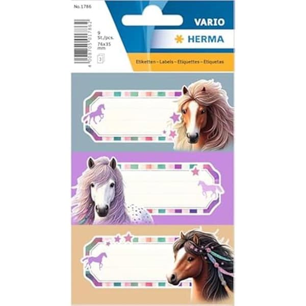 Klistetiketter - HERMA - Hästmotiv - 9 etiketter - För barn - Identifierbara