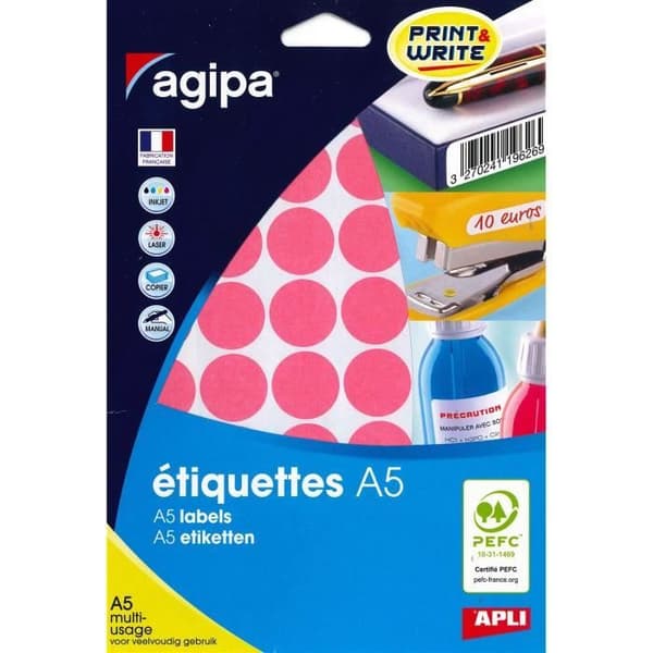 Etui A5 (10F) med 400 Runda Klistermärken 24 mm Rosa