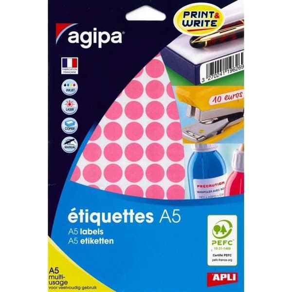 Etui A5 (10F) med 960 runda klistermärken 15 mm rosa