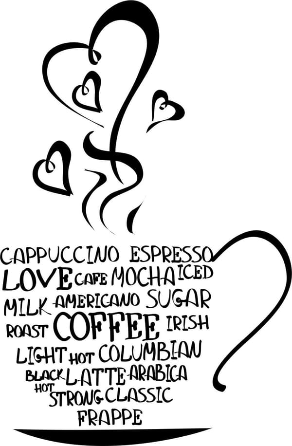 KØKKENKLISTERMERKER klistermærke kop kaffe kaffe hjerter 100 x 50 cm G264