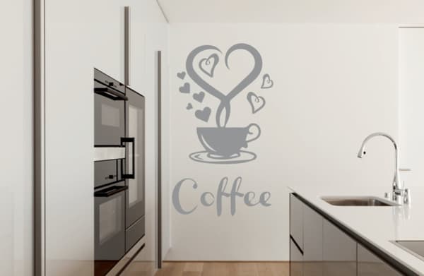 KØKKENKLISTERMERKER klistermærke kop kaffe kaffe hjerter 100 x 50 cm G262_074