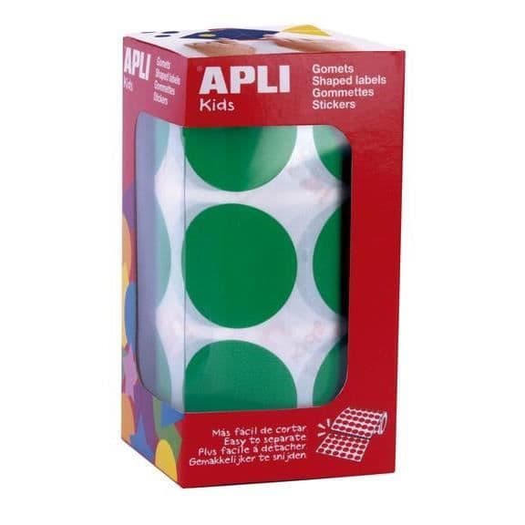 Gommetter - Apli Agipa - Rund - Ø 33 mm - Grön - 1 låda