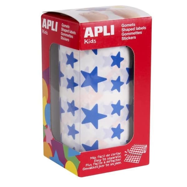 Gommetter - APLI - Rulle av 2360 - Stjerne 11 mm og 20 mm - Blå - Permanent lim