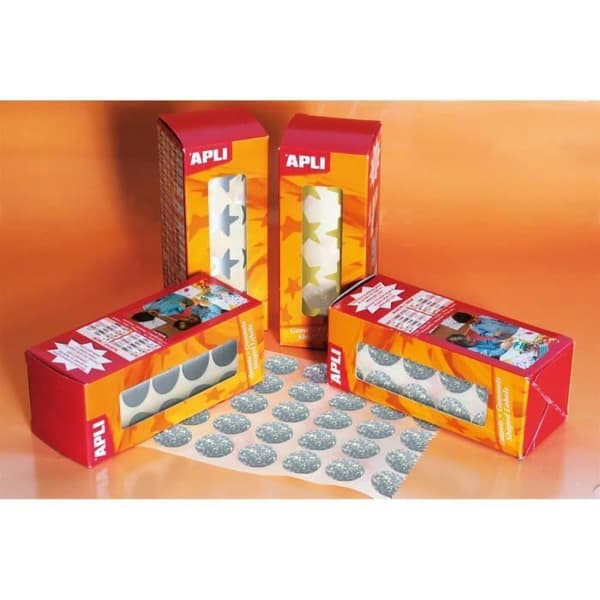 Gommetter - APLI - Rulle med 5192 rundar 10,5 mm - Metallisk - Permanent lim - Utbildande