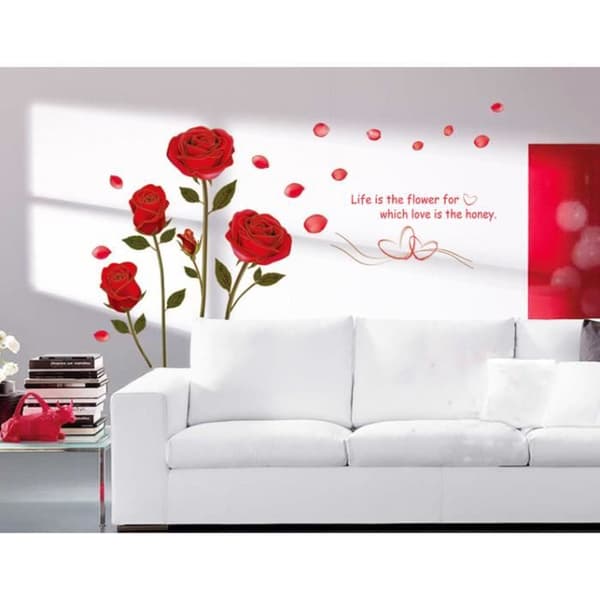 Avtagbara väggklistermärken Romantic Red Rose - Väggdekoration - Sovrum - PVC