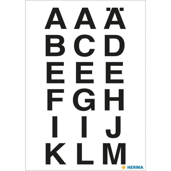 Självhäftande bokstäver A-Z - HERMA - 20 x 20 mm - Väderbeständiga - Svart - Transparent film