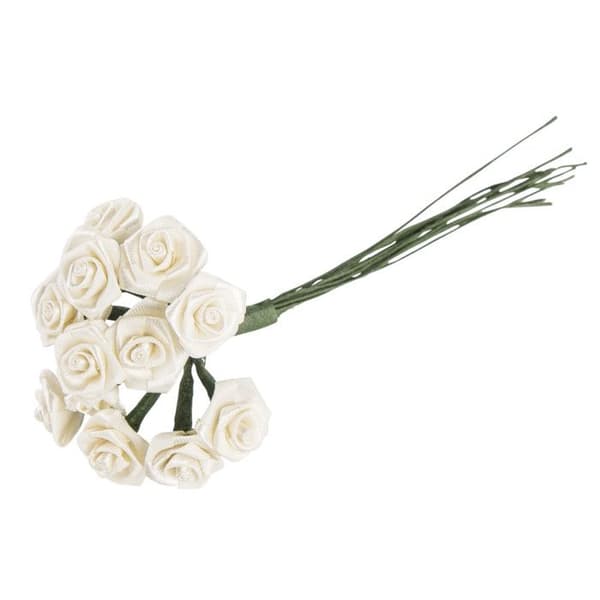 Satinros 1,2 cm Creme 12 stycken