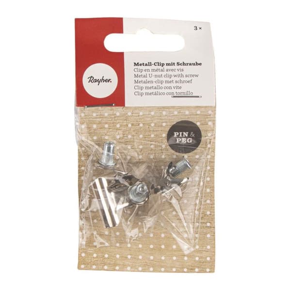 Metallklipp med skruv, silver, 2,2x2,2cm, 3 stycken