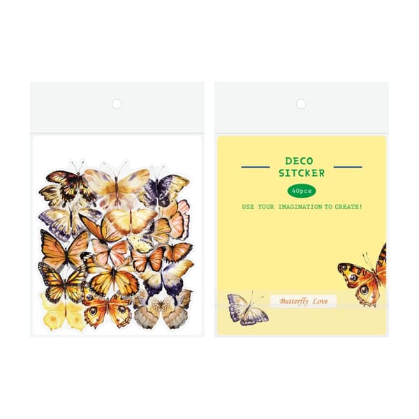 INF Butterfly DIY Journal Stickers - 40 Transparenta PET-bitar Gul