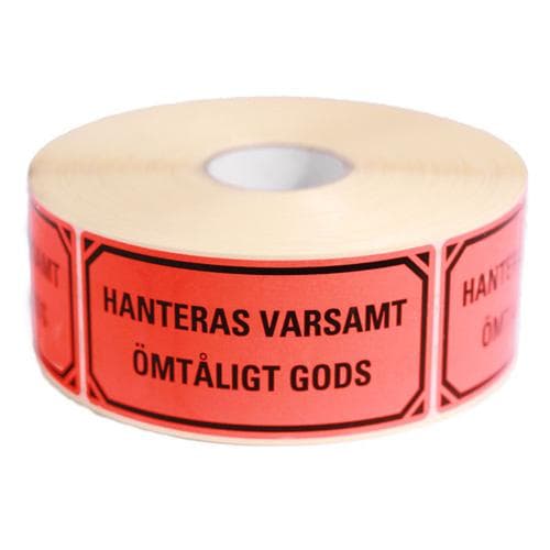 Emballageetiketter "Hanteras varsamt/Ömtåligt gods" 1000st/rulle