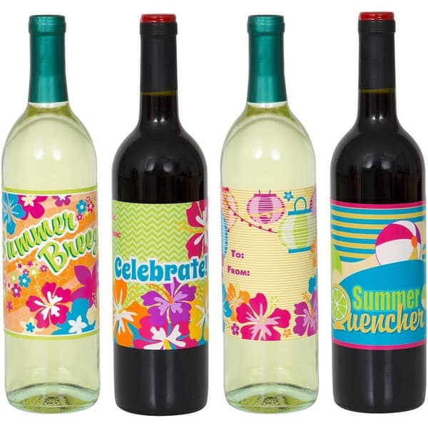 Unique Party Summer Wine Bottle Label (Pack of 4) Multicoloured One Size