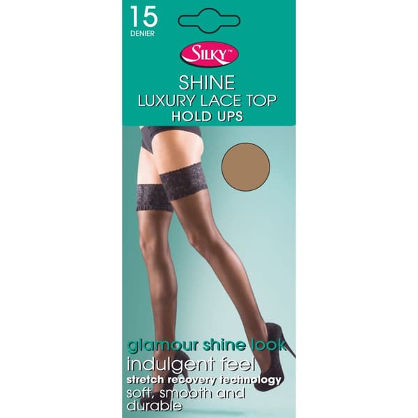 Silky Womens/Ladies Shine Lace Top Hold Ups (1 Pair) Melon Medium (5ft-5ft8”)