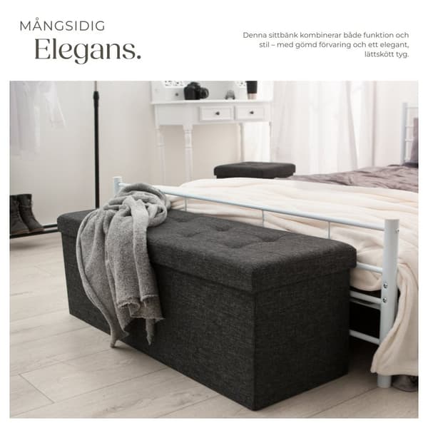 Hopfällbar sittbänk med förvaringsutrymme 110 x 38 cm - mörkgrå