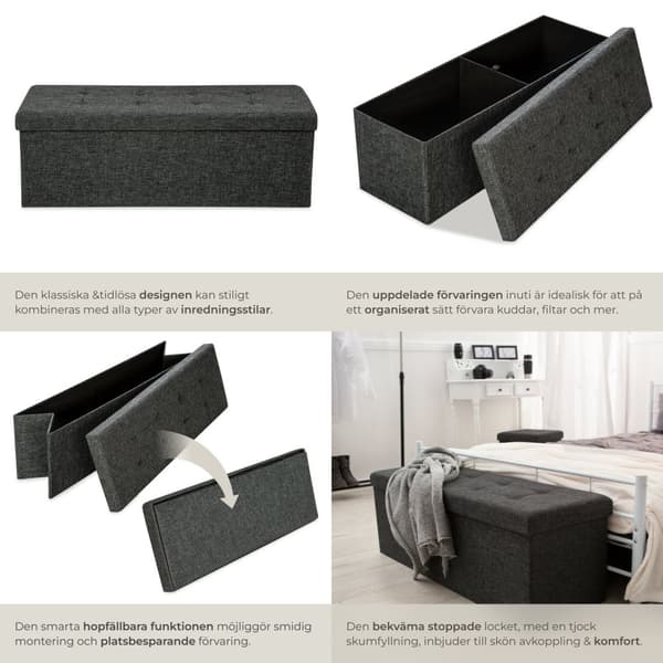 Hopfällbar sittbänk med förvaringsutrymme 110 x 38 cm - mörkgrå