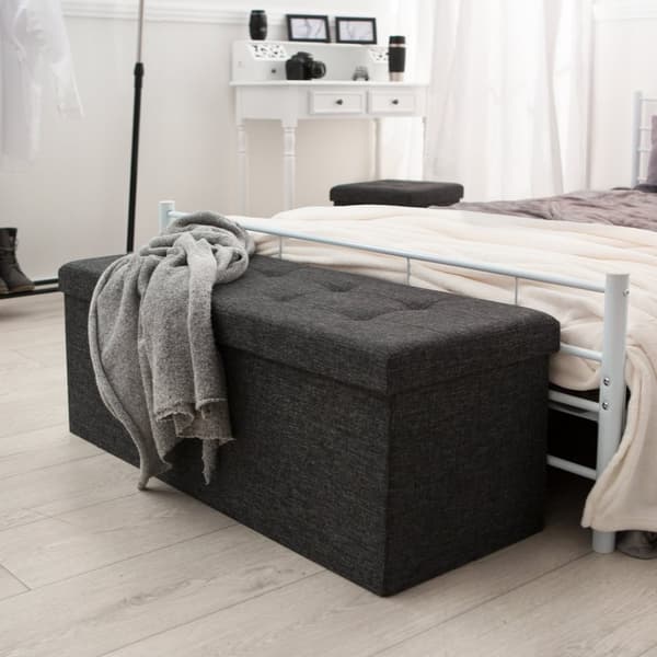 Hopfällbar sittbänk med förvaringsutrymme 110 x 38 cm - mörkgrå