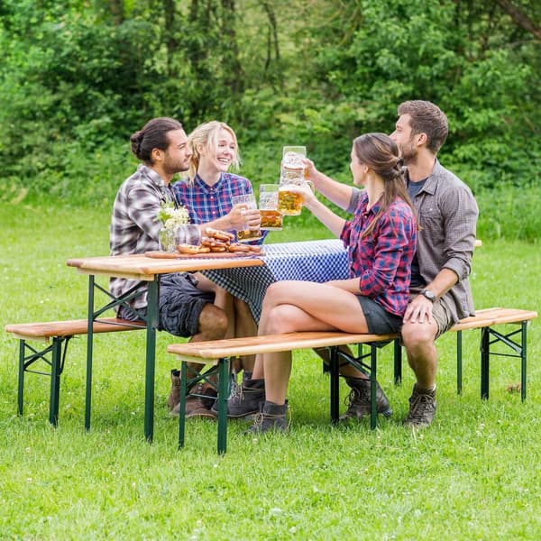 Bord- och bänkset, 3-delad, hopfällbar - brun