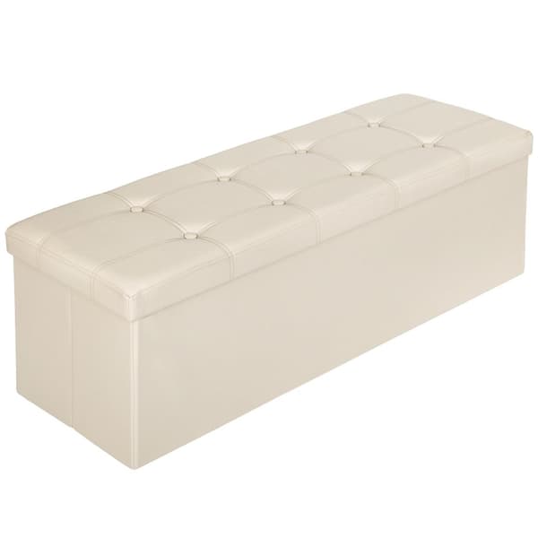Foldbar læderpuf med opbevaring 110x38x38cm - beige