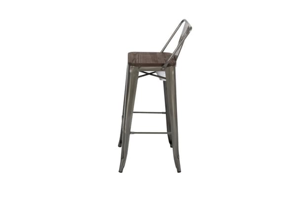 In France galvanoitu baarijakkara puuistuimella. Istuinkorkeus 75 cm. Hinta kahdelle tuolille.