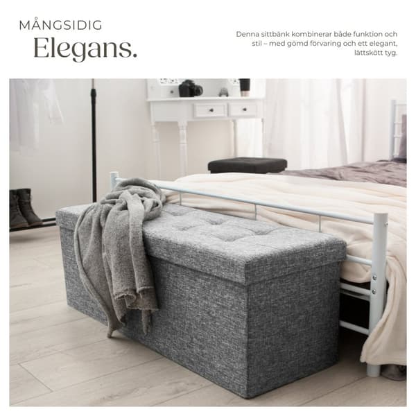 Hopfällbar sittbänk med förvaringsutrymme 110 x 38 cm - ljusgrå