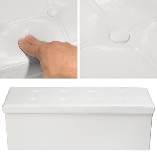 Foldbar læderpuf med opbevaring 110x38x38cm - hvid