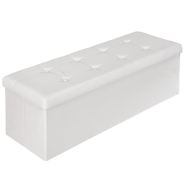 Foldbar læderpuf med opbevaring 110x38x38cm - hvid