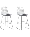 Miniatyrbild 1 av 11: Set med 2 barstolar Silver Stålstomme Konstläder Höjd ribbrygg Modern design