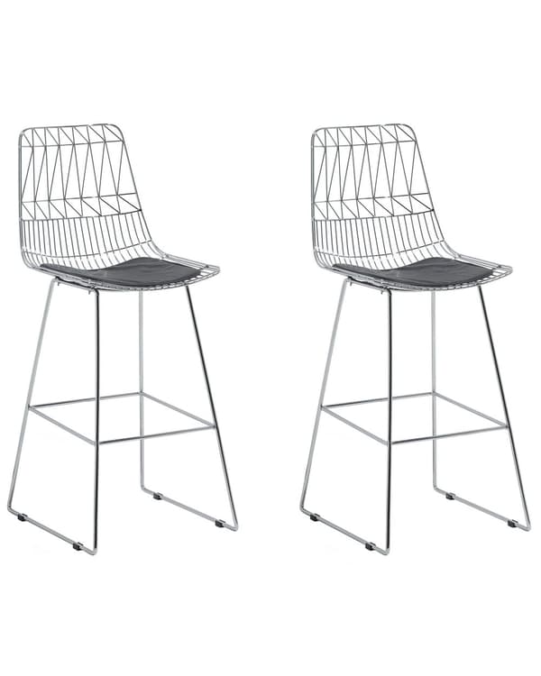 Set med 2 barstolar Silver Stålstomme Konstläder Höjd ribbrygg Modern design