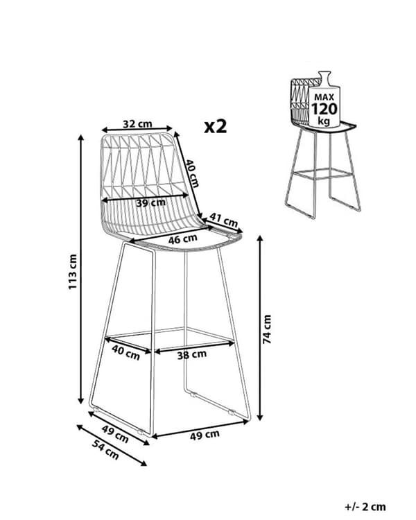 Set med 2 barstolar Svart Stålstomme Konstläder Höjd ribbrygg Modern design