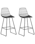 Miniatyrbild 1 av 9: Set med 2 barstolar Svart Stålstomme Konstläder Höjd ribbrygg Modern design