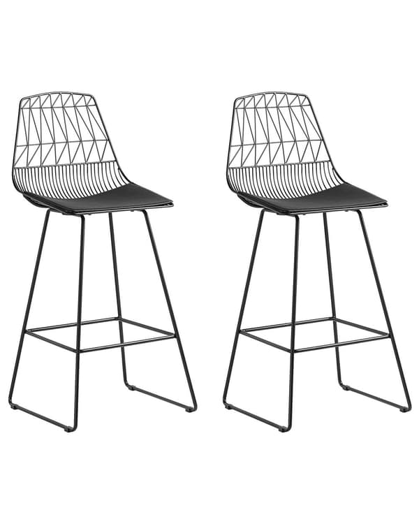 Set med 2 barstolar Svart Stålstomme Konstläder Höjd ribbrygg Modern design