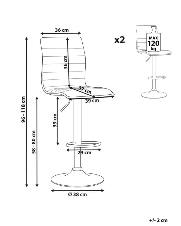 Set med 2 Barstolar Beige Tyg Silver Justerbar Höjd Snurrstol
