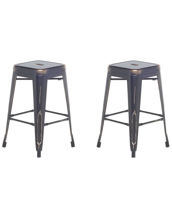 Barstol 2 st Svart med Guld Metall 60 cm Stapelbar Industriell