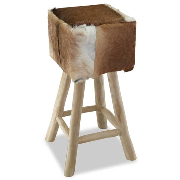 vidaXL Barstol äkta läder och massiv teak