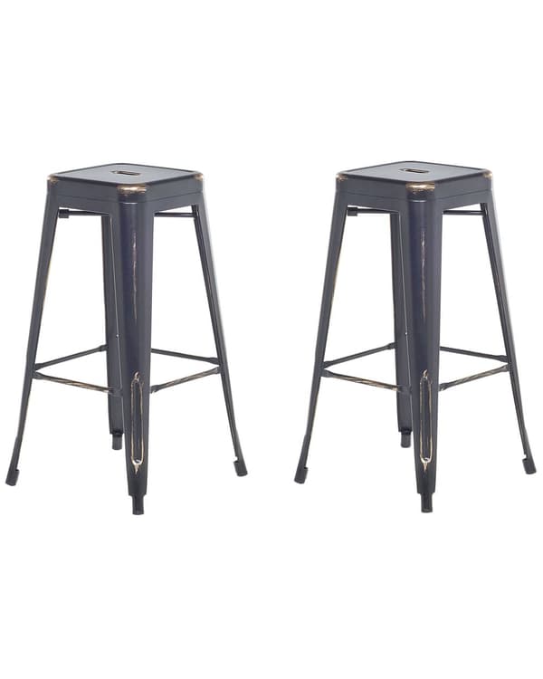 Barstol 2 st Svart med Guld Metall 76 cm Stapelbar Industriell