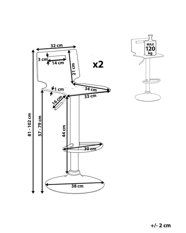 Set av 2 Barstolar Transparent Akryl Snurrande Gaslift Justerbar Höjd Modern
