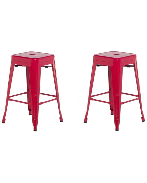 Sæt med 2 barstole Rød Metal 60 cm Stabelbar Bordhøjde Industriel Moderne Stil