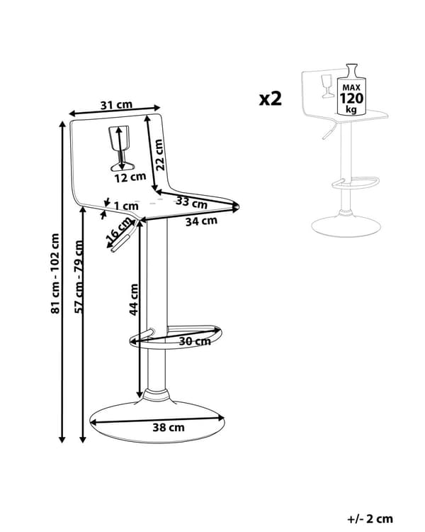 Barstole Transparent Akryl Sølv Blank Metal Sæt 81/102 x 38 cm Drejelig Gaslift Justerbar Moderne Vinglas Motiv Stil med Ryg til Køkken Dekor