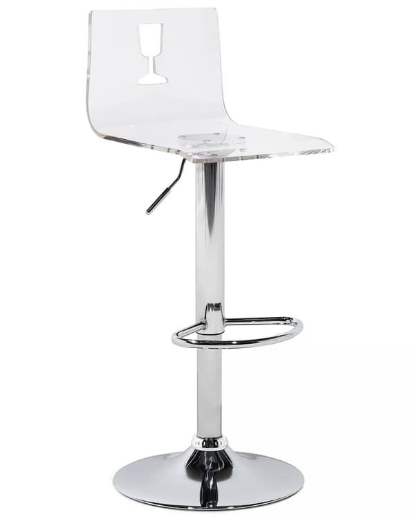 Barstole Transparent Akryl Sølv Blank Metal Sæt 81/102 x 38 cm Drejelig Gaslift Justerbar Moderne Vinglas Motiv Stil med Ryg til Køkken Dekor